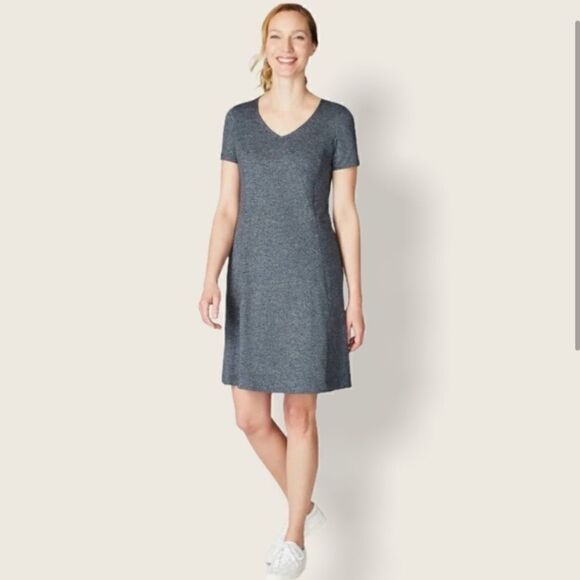 J. Jill Fit Marled V-Neck Dress Navy Blue Multi - Picture 1 of 10